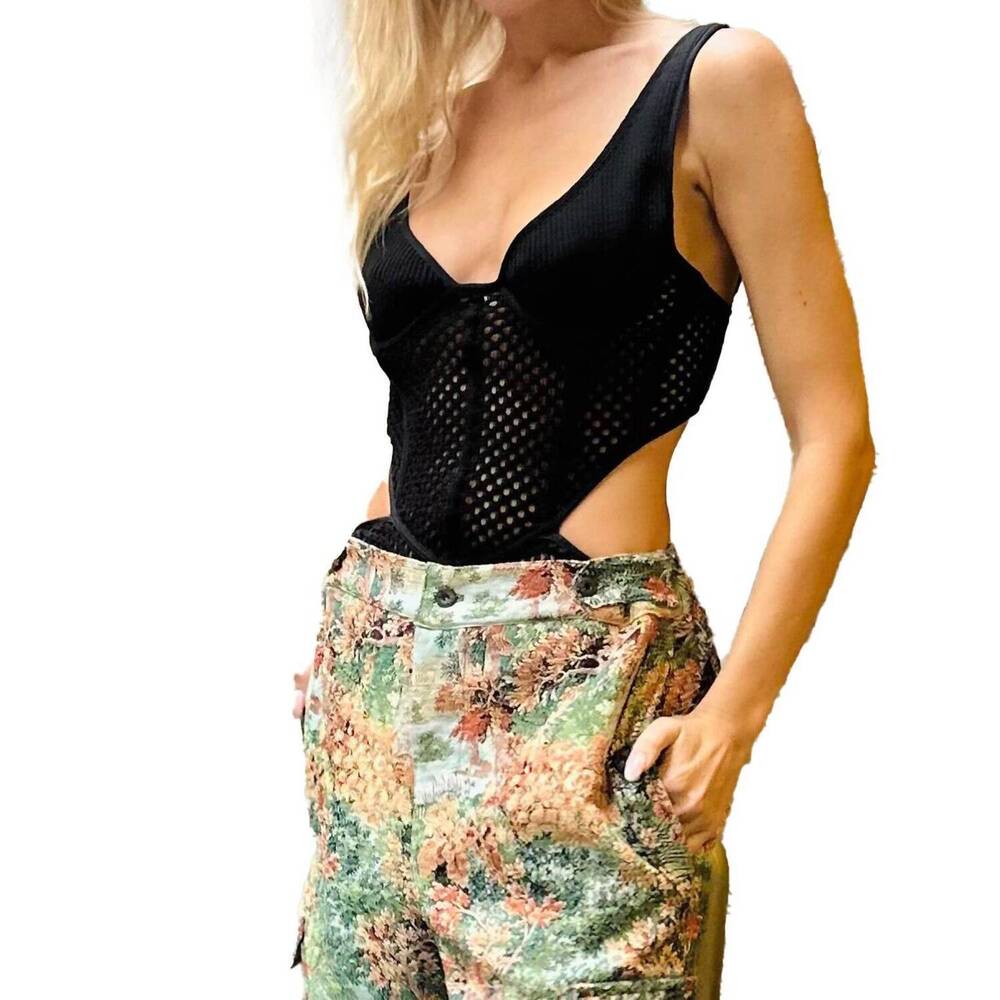NEW AGUA BENDITA rudy streetwear crochet bodysuit in black